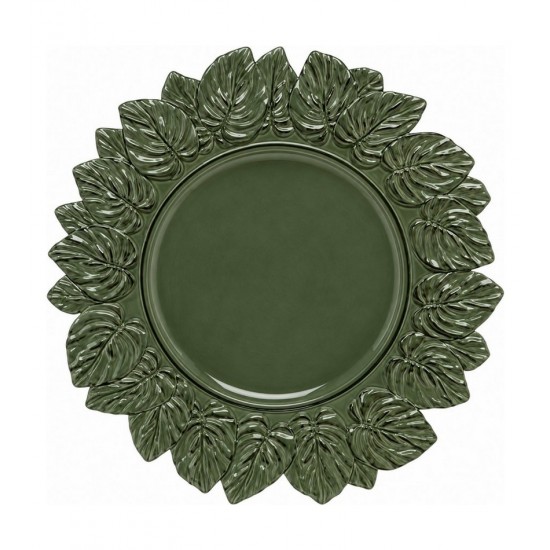 Sousplat 35cm de Plástico Patinado Garden Leaf Premium Verde - Lyor